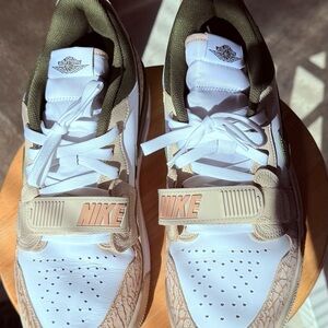 Jordan Sneakers in White and Olive with Tan Accents Jordon 312